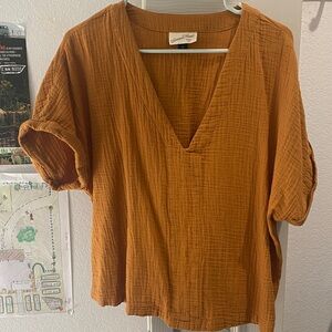 Universal Thread V-Neck Orange Cotton Blouse